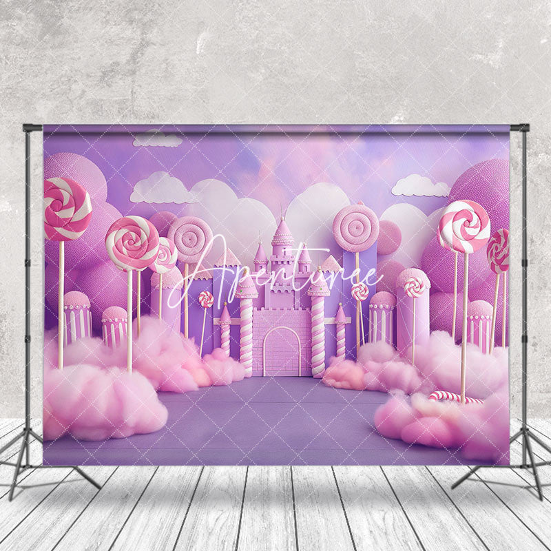 Aperturee - Aperturee Purple Pink Candyland Clouds Cake Smash Backdrop