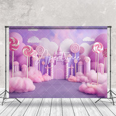 Aperturee - Aperturee Purple Pink Candyland Clouds Cake Smash Backdrop