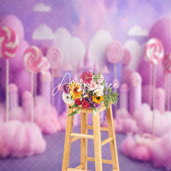 Aperturee - Aperturee Purple Pink Candyland Clouds Cake Smash Backdrop