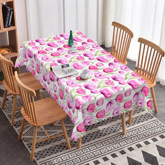 Aperturee - Aperturee Purple Pink Tulip Rectangle Tablecloth Watercolor Spring Flower Table Cover Elegant Dining Room Home Decor