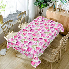 Aperturee - Aperturee Purple Pink Tulip Rectangle Tablecloth Watercolor Spring Flower Table Cover Elegant Dining Room Home Decor