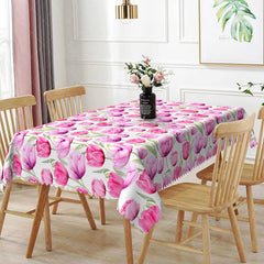 Aperturee - Aperturee Purple Pink Tulip Rectangle Tablecloth Watercolor Spring Flower Table Cover Elegant Dining Room Home Decor