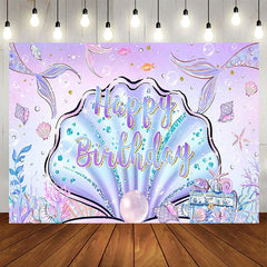 Aperturee - Aperturee Purple Pink Undersea Shell Mermaid Birthday Backdrop