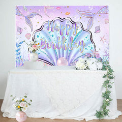 Aperturee - Aperturee Purple Pink Undersea Shell Mermaid Birthday Backdrop