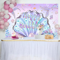 Aperturee - Aperturee Purple Pink Undersea Shell Mermaid Birthday Backdrop