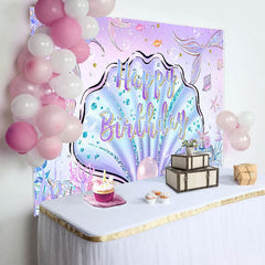 Aperturee - Aperturee Purple Pink Undersea Shell Mermaid Birthday Backdrop