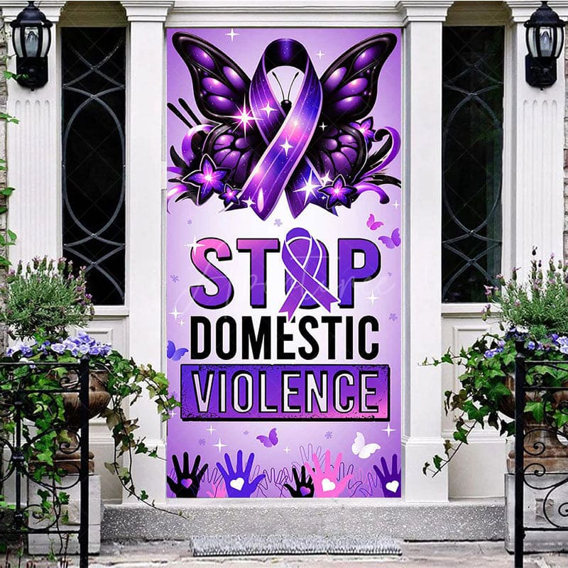Aperturee - Aperturee Purple Promotional Stop Domestic Violence Door Cover