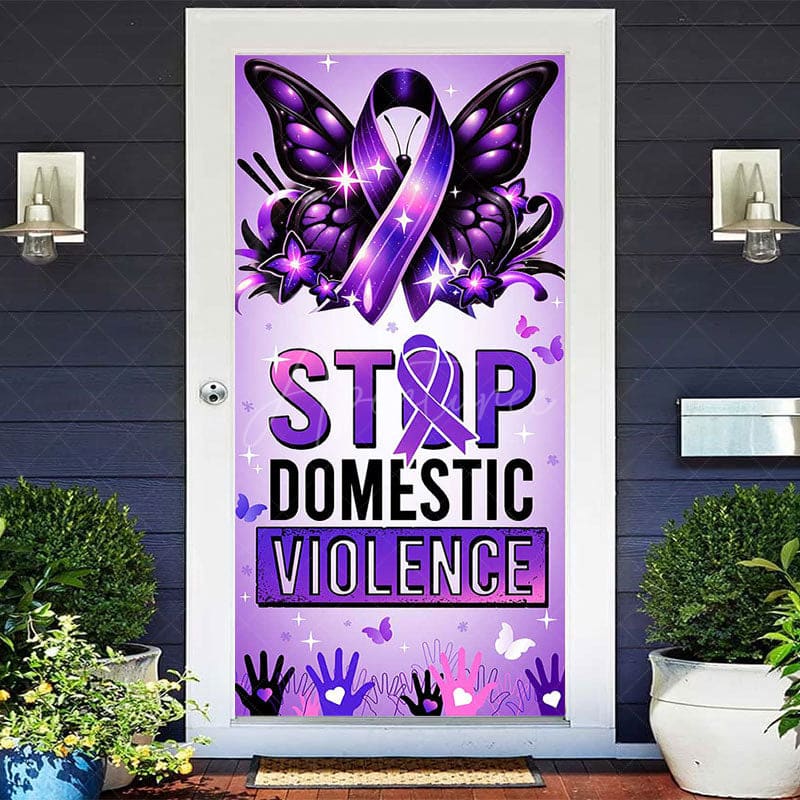 Aperturee - Aperturee Purple Promotional Stop Domestic Violence Door Cover