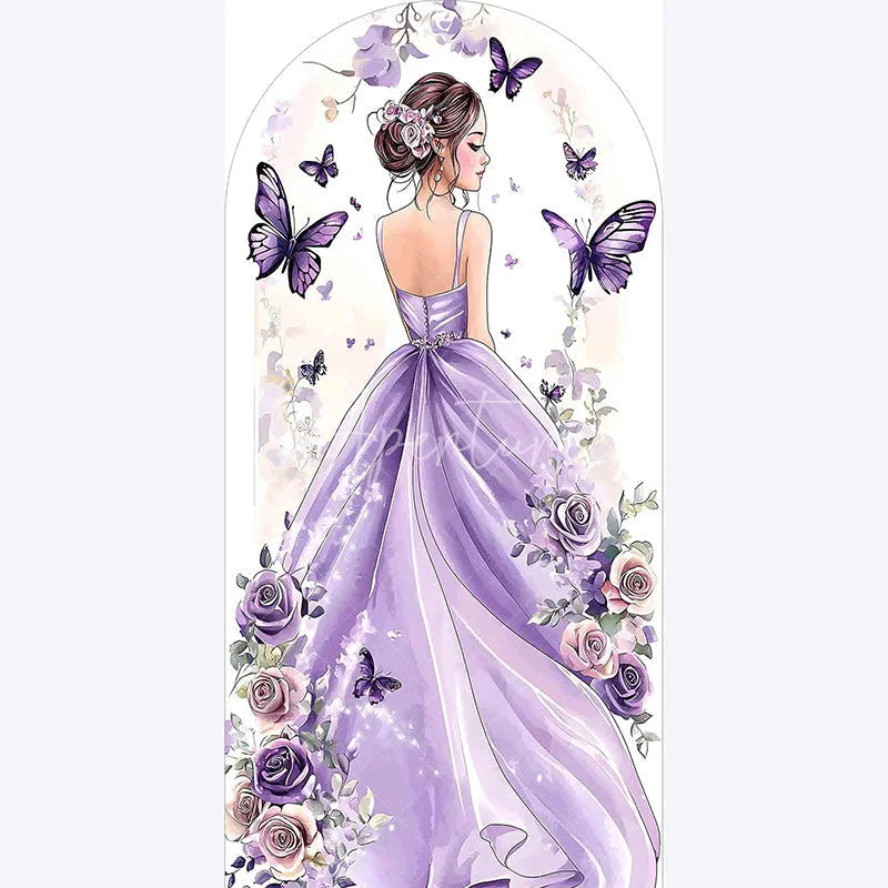 Aperturee - Aperturee Purple Quinceanera Butterfly Backdrop Elegant 15th Birthday Party Decor Floral Garden Photo Wall for Girls Celebration