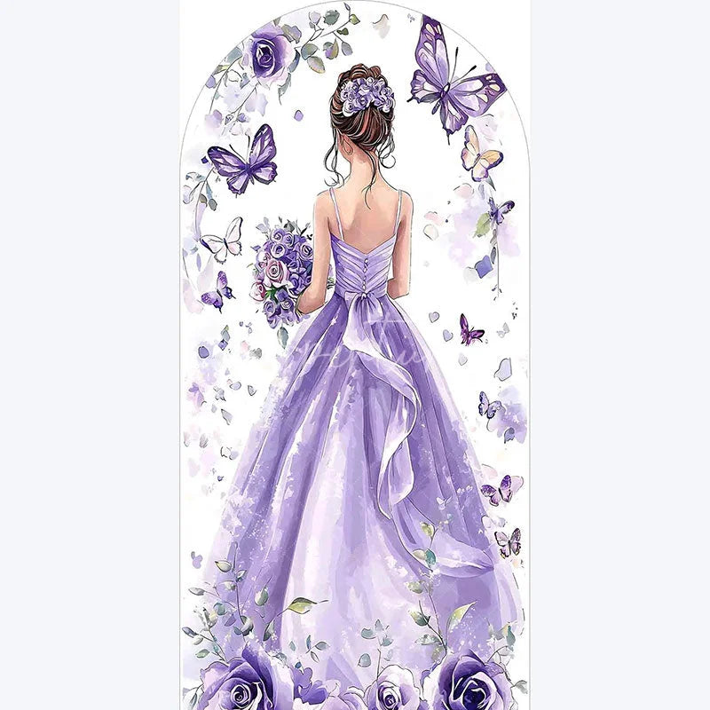 Aperturee - Aperturee Purple Quinceanera Butterfly Backdrop Elegant 15th Birthday Party Decor Floral Garden Photo Wall for Girls Celebration