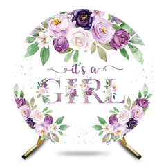 Aperturee - Aperturee Purple Rose Its A Girl Round Baby Shower Backdrop