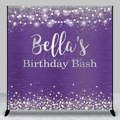 Aperturee - Aperturee Purple Silver Diamonds Custom Name Birthday Backdrop