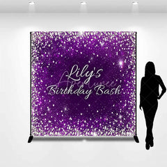 Aperturee - Aperturee Purple Silver Glitter Diamond Custom Birthday Backdrop Personalized Elegant Party Celebration Decor.