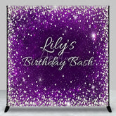 Aperturee - Aperturee Purple Silver Glitter Diamond Custom Birthday Backdrop Personalized Elegant Party Celebration Decor.