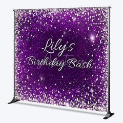 Aperturee - Aperturee Purple Silver Glitter Diamond Custom Birthday Backdrop Personalized Elegant Party Celebration Decor.