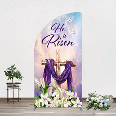 Aperturee - Aperturee Purple Sky Floral Cross He Is Risen Arch Backdrop
