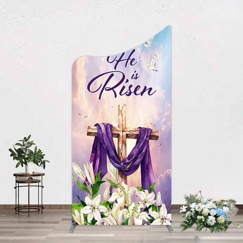 Aperturee - Aperturee Purple Sky Floral Cross He Is Risen Arch Backdrop