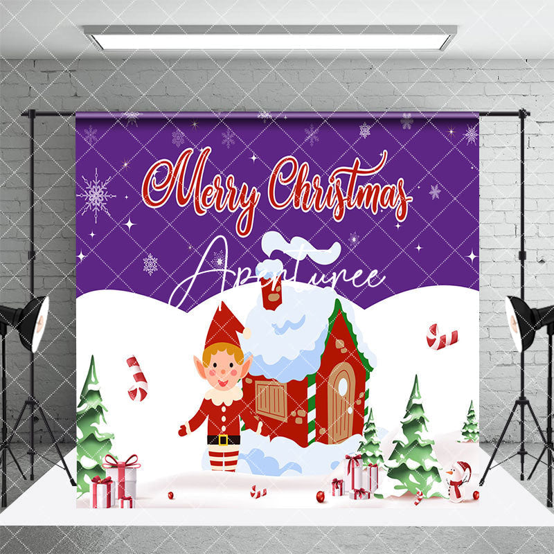 Aperturee - Aperturee Purple Sky Snowy Field Christmas Room Set Backdrop