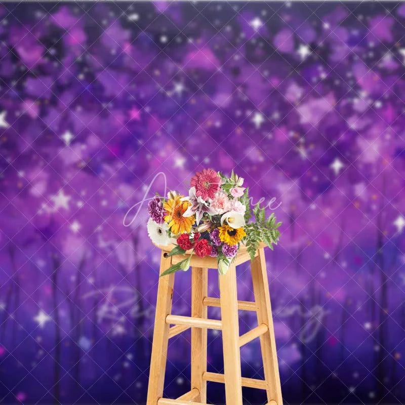 Aperturee - Aperturee Purple Starry Night Photography Backdrop Abstract Galaxy Forest Photo Background Magic Dreamy Sky Photo Booth Prop