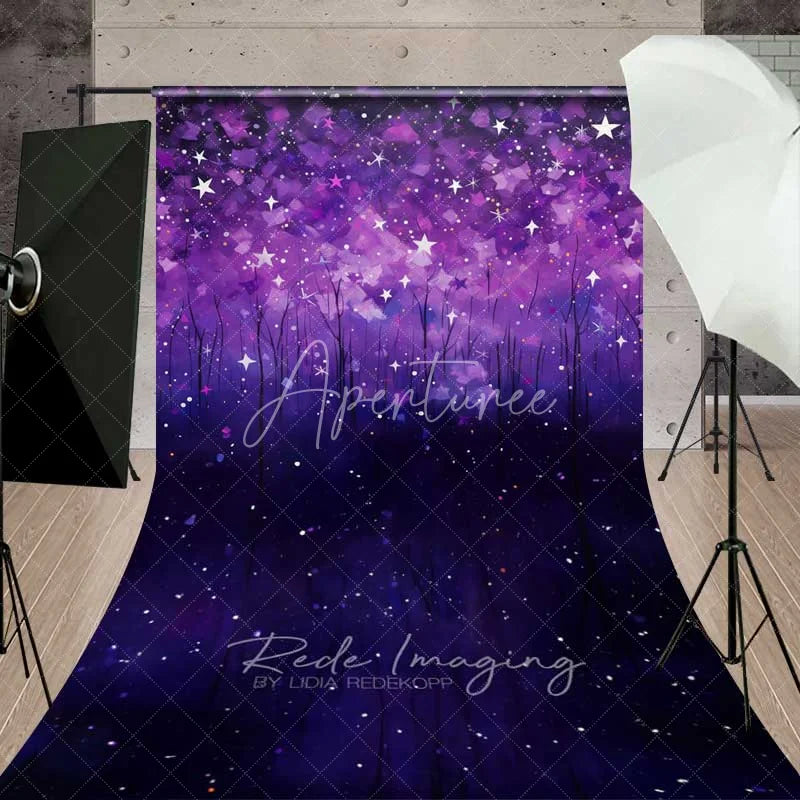 Aperturee - Aperturee Purple Starry Night Sweep Photo Backdrop Abstract Galaxy Forest Background Magic Dreamy Sky Floor Prop