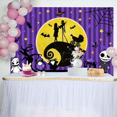 Aperturee - Aperturee Purple Stripe Moon Halloween Baby Shower Backdrop