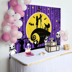 Aperturee - Aperturee Purple Stripe Moon Halloween Baby Shower Backdrop