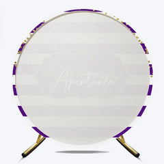 Aperturee - Aperturee Purple Stripes Happy Birthday Round Backdrop Gold Glitter Confetti Pattern Background Royal Princess Party Decor