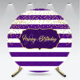 Aperturee - Aperturee Purple Stripes Happy Birthday Round Backdrop Gold Glitter Confetti Pattern Background Royal Princess Party Decor