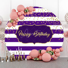 Aperturee - Aperturee Purple Stripes Happy Birthday Round Backdrop Gold Glitter Confetti Pattern Background Royal Princess Party Decor
