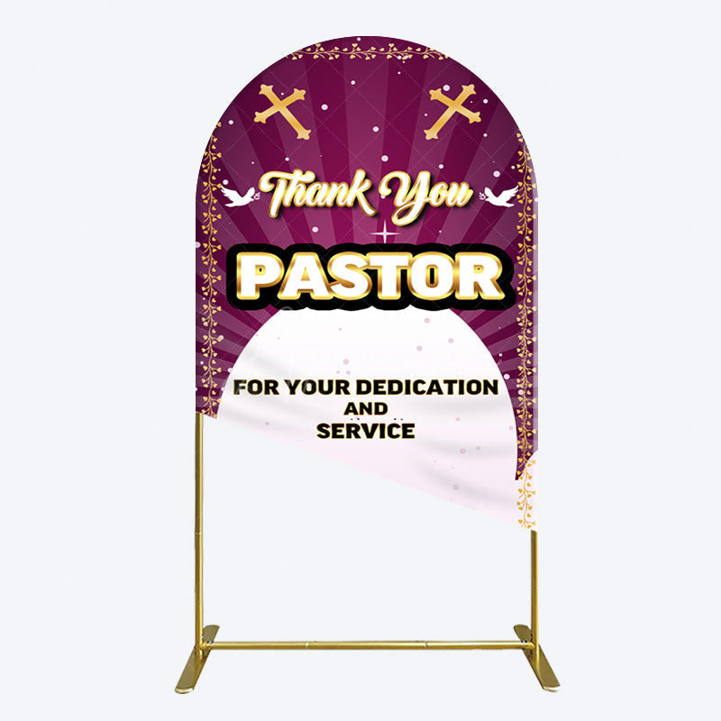 Aperturee - Aperturee Purple Sun Rays Cross Thank You Pastor Arch Backdrop