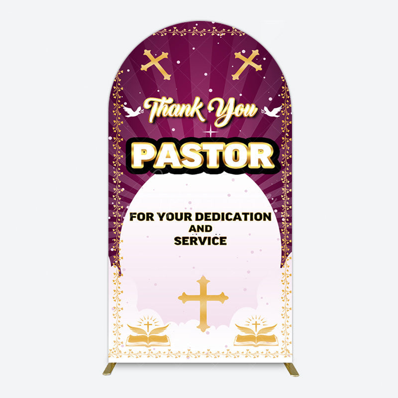 Aperturee - Aperturee Purple Sun Rays Cross Thank You Pastor Arch Backdrop