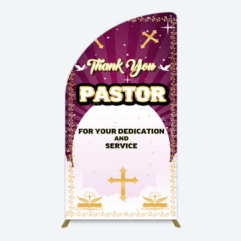 Aperturee - Aperturee Purple Sun Rays Cross Thank You Pastor Half Moon Arch Backdrop
