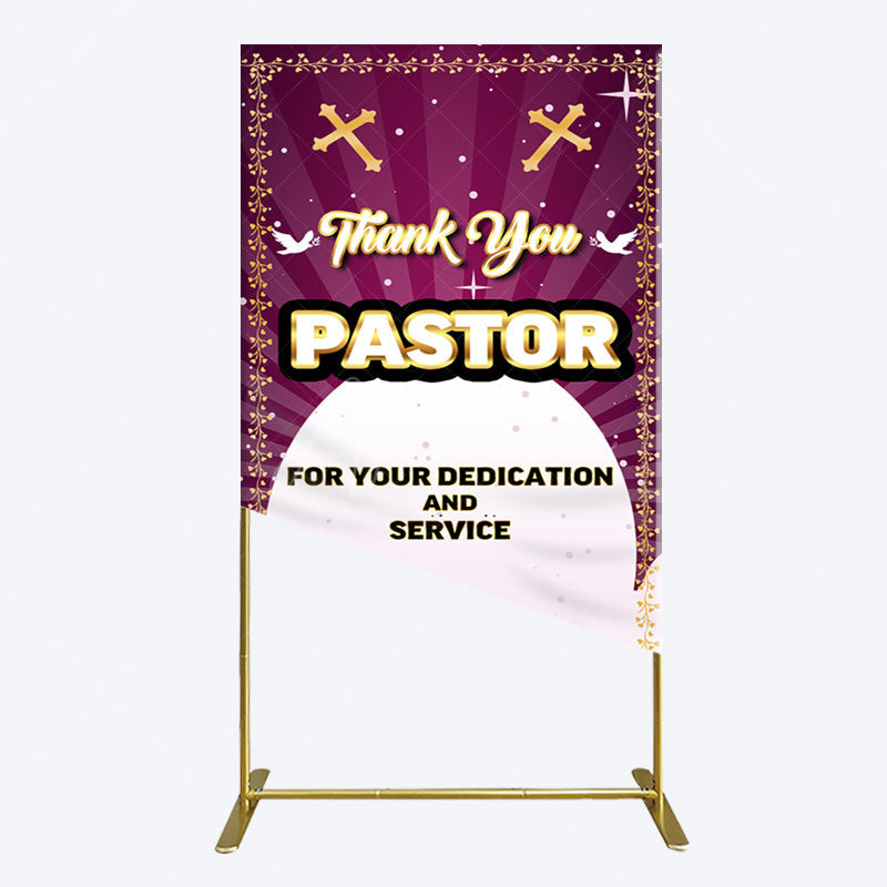 Aperturee - Aperturee Purple Sun Rays Cross Thank You Pastor Rectangle Backdrop