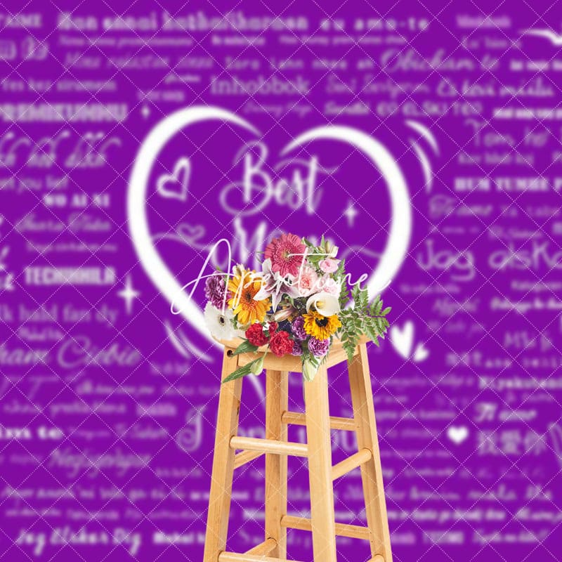 Aperturee - Aperturee Purple Various Languages I Love You Best Mom Backdrop