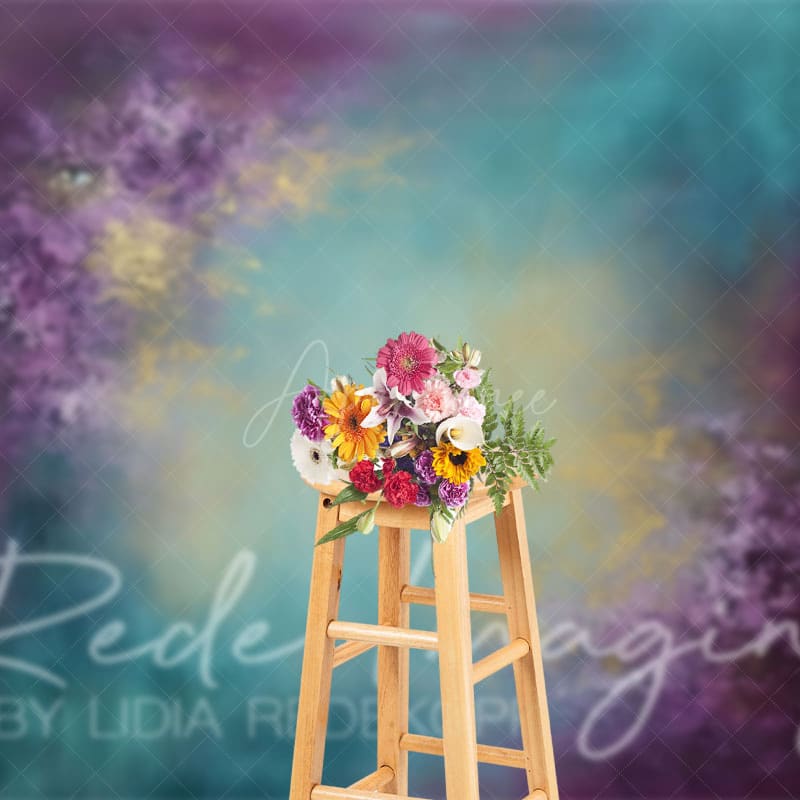 Aperturee - Aperturee Purple Yellow Green Mixed Painterly Photo Backdrop