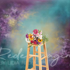 Aperturee - Aperturee Purple Yellow Green Mixed Painterly Photo Backdrop