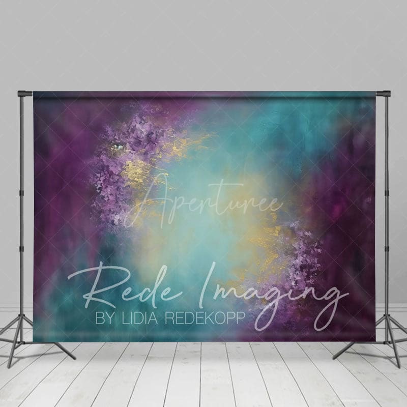 Aperturee - Aperturee Purple Yellow Green Mixed Painterly Photo Backdrop