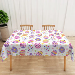 Aperturee - Aperturee Purple Yellow Patterned Egg Rectangle Tablecloth Colorful Easter Holiday Table Cover Spring Party Home Decor