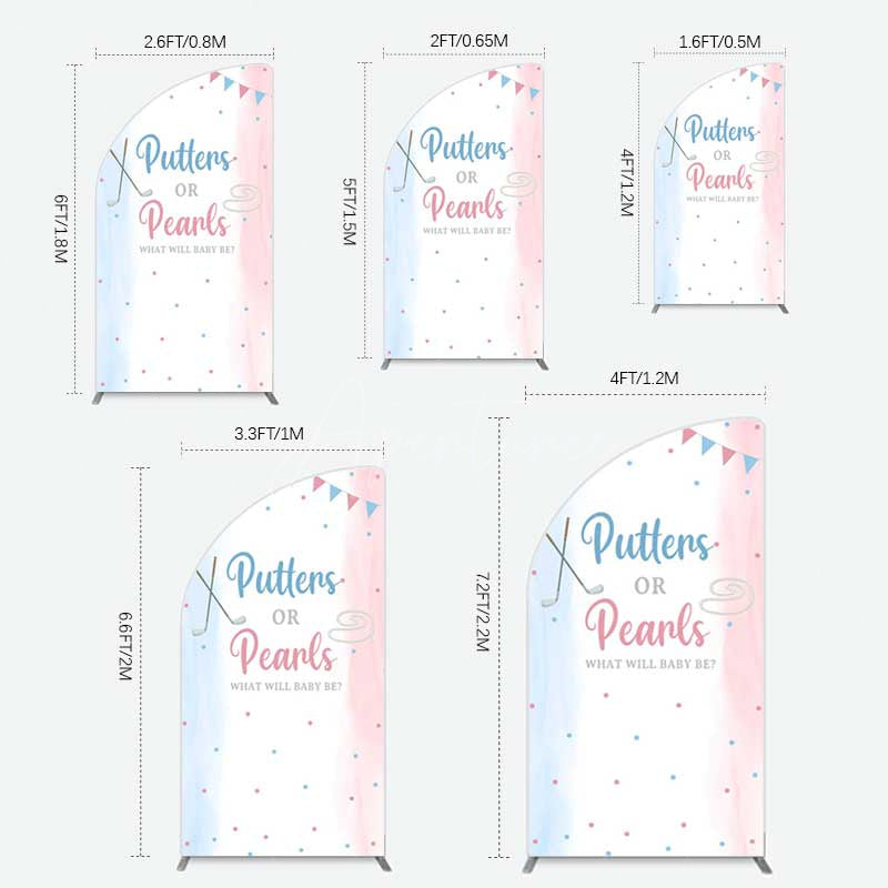 Aperturee Aperturee Putters Pearls Dots Baby Gender Reveal Half Moon Arch Backdrop