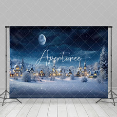 Aperturee - Aperturee Quiet Village Snowy Night Winter Scenery Backdrop