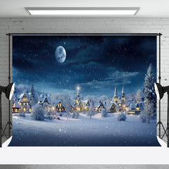 Aperturee - Aperturee Quiet Village Snowy Night Winter Scenery Backdrop