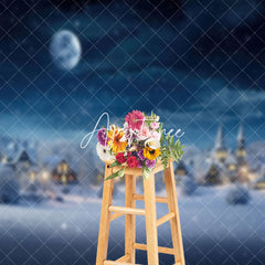 Aperturee - Aperturee Quiet Village Snowy Night Winter Scenery Backdrop