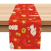 Aperturee - Aperturee Rabblit Lantern Lucky Chinese New Year Table Runner