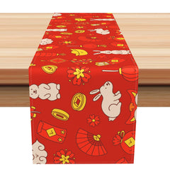 Aperturee - Aperturee Rabblit Lantern Lucky Chinese New Year Table Runner