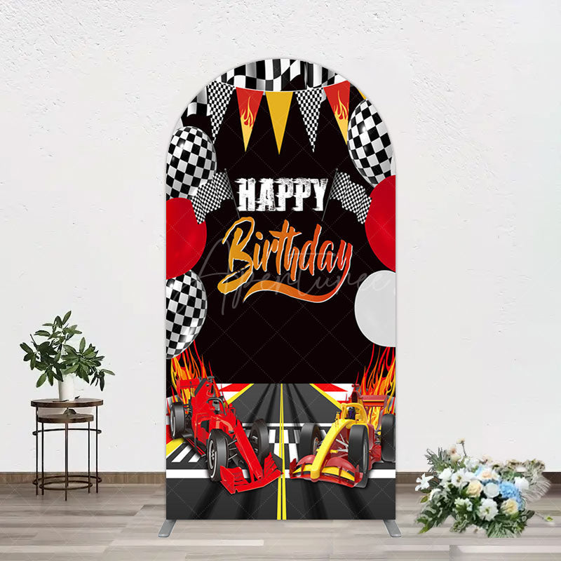 Aperturee - Aperturee Race Game Balloon Flags Fast Birthday Arch Backdrop