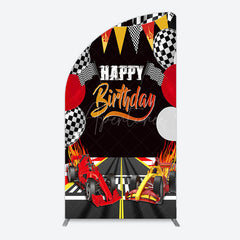 Aperturee - Aperturee Race Game Balloon Flags Fast Birthday Half Moon Arch Backdrop