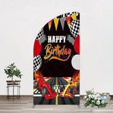 Aperturee - Aperturee Race Game Balloon Flags Fast Birthday Half Moon Arch Backdrop
