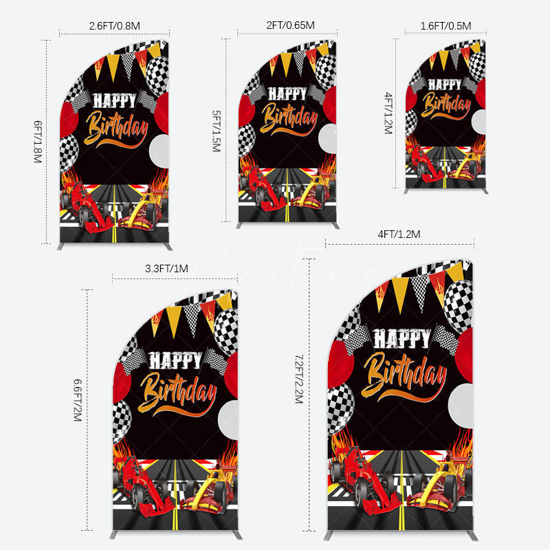 Aperturee - Aperturee Race Game Balloon Flags Fast Birthday Half Moon Arch Backdrop