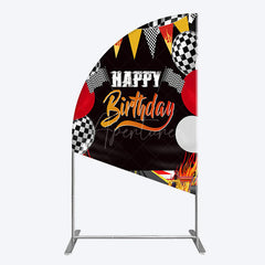 Aperturee - Aperturee Race Game Balloon Flags Fast Birthday Half Moon Arch Backdrop