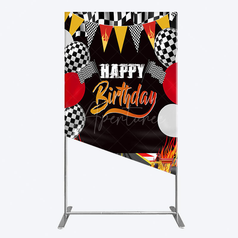 Aperturee - Aperturee Race Game Balloon Flags Fast Birthday Rectangle Backdrop